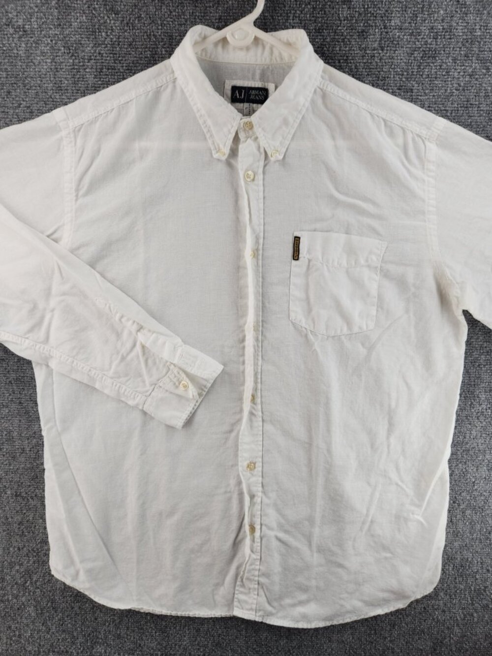Armani Lightweight Linen Cotton Button-Down Large White Romania Solid Luxury - Picture 2 of 16